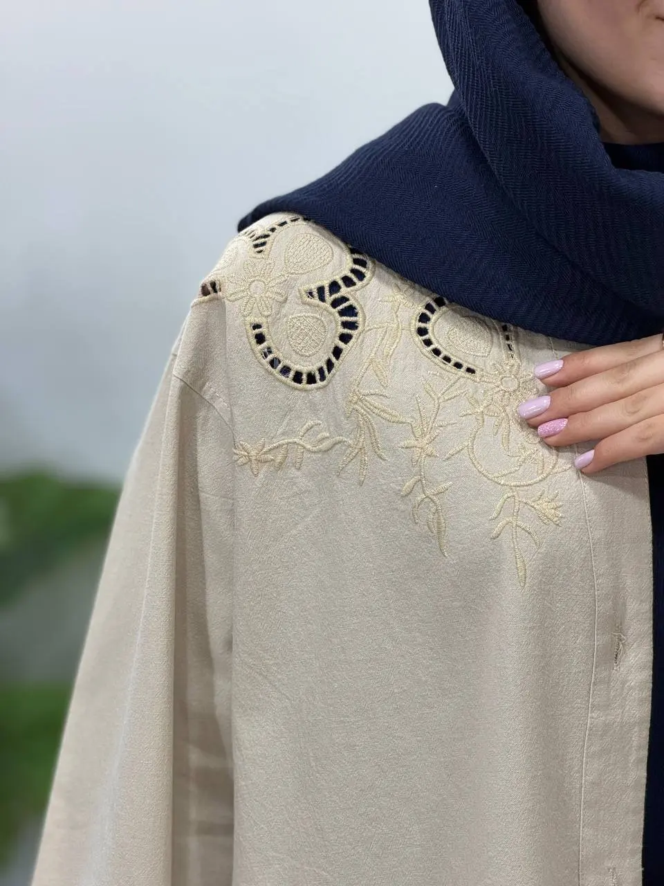 تونیک مانتویی لینن سوزندوزی مهدیس